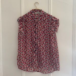 Flutter Sleeve Red Floral Top